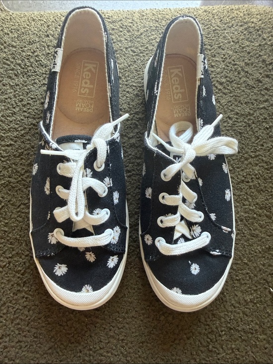 Keds Shoes - Keds  Black Canvas Sneakers with White Daisy Pattern